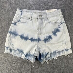 American Eagle Shorts Womens 2 Blue White Tie Dye Distressed Mom High Rise Denim